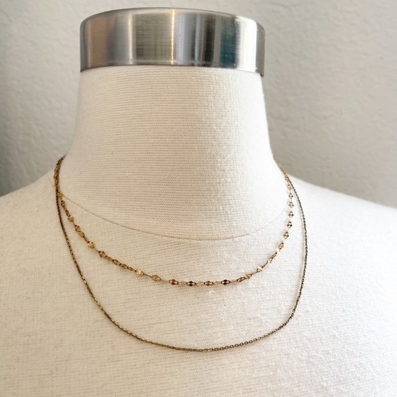 Unbranded Jewelry - 925 Gold Tone Double Layered Necklace Dainty Disc Link and Cable Chain Tiered